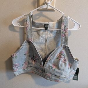 Wild Fable Women's Denim Cropped Floral Vest NEW With Tags Large Coquette Girly